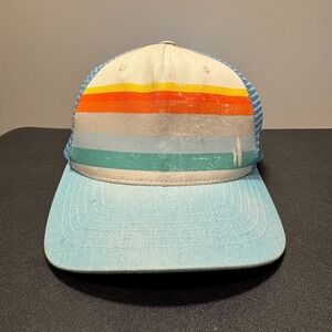 Johnnie O Hat Cap Trucker Blue Stripe Logo Mesh Back Snap Back Surf Outdoor